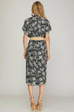 Belted Button Front Midi Dress