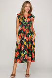 Floral Front Zip Midi Dress