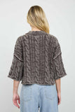 Washed Mock Neck Cable Knit Sweater