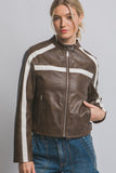 Striped Faux Leather Jacket