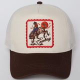 Cowboy Embroidery Patch Two Tone Mesh Baseball Cap