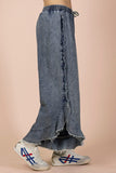Ruffled Frayed Hem Chambray Pants