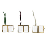 Brass & Glass Photo Frame Ornament W Velvet Ribbon Hanger, 3 Styles