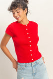 Button Front Short Sleeve Top