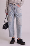 Patch Detail Washed Denim Barrel Jeans