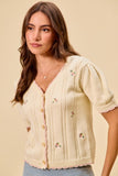 Floral Embroidery Edge Scallop Sweater Cardigan