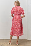 Floral Print Waist Tie Midi Shirt Dress