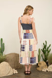 Smocked Denim Patchwork Maxi Dress