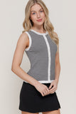 Sleeveless Striped Button Front Sweater
