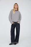 Color Block Neck Trim Long Sleeve Top