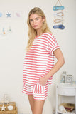 Striped Short Sleeve Textured Top