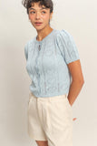 Pointelle Puff Sleeve Cardigan