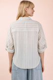 Plus Size Roll Up Half Sleeve Stripe Shirt Top