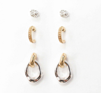 Set Of 3 Multi Design Post Earrings
