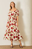 Woven Rose Print Maxi Dress