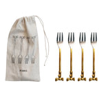 Stainless Steel & Brass Appetizer Forks With Bow Handles