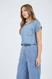 Washed Chambray Boat Neck Top