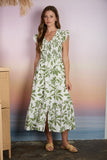 Floral Leaf Print Midi Dress