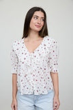 Floral Ruffled V Neck 1/2 Sleeve Blouse