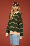 Striped Fuzzy Polo Sweater