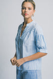 Striped V-Neck Linen Shirt