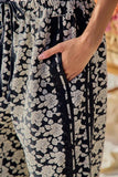 Floral Jacquard Side Lace Trim Elastic Pants
