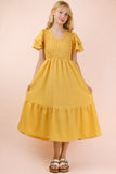Smocked Ruffle Sleeve Midi Dress
