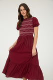 Smocked Puff Sleeve Midi Dress
