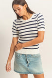 Striped Scallop Edge Knit Top