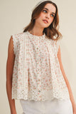 Sleeveless Floral Lace Trim Top