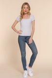 Short Sleeve Square Neck Double Layer Rib Knit Top