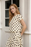 Polka Dot Short Sleeve Lace Trim Boxy Woven Top