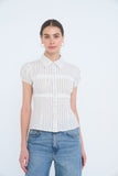 Stripe Collared Gathered Lace Bust Detail Top