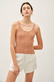 Striped Knit Button Up Henley Tank