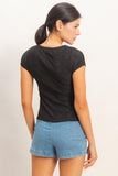 Eyelet Button Front Knit Top