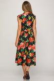 Floral Front Zip Midi Dress