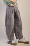 Washed Denim Barrel Leg Pants