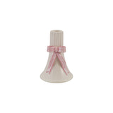 Stoneware Taper Holder W Bow, White Pink