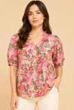 Woven Floral Puff Sleeve Top