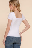 Short Sleeve Square Neck Double Layer Rib Knit Top