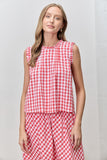 Gingham Pintuck Top