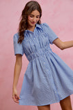 Gingham Button Collared Smock Bodice Mini Dress
