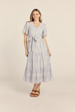 Embroidered V-Neck Midi Dress