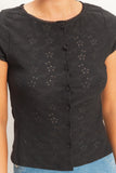 Eyelet Button Front Knit Top