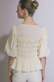 Puff-Sleeve Peplum Top