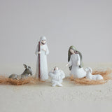 Resin Holy Family W Donkey & Sheep White& Brown