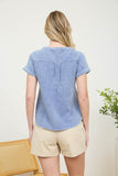Short Sleeve Henley Chambray Top