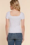 Short Sleeve Square Neck Double Layer Rib Knit Top