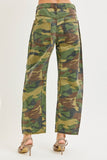 Camo Copped Barrel Leg Jeans