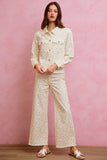 Floral And Ribbon Print Twill Pants